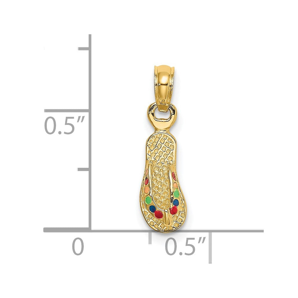 14k Yellow Gold 5.3 mm 3D W/ Multi-Color Enamel Single Flip-Flop Charm (1.06 grams)