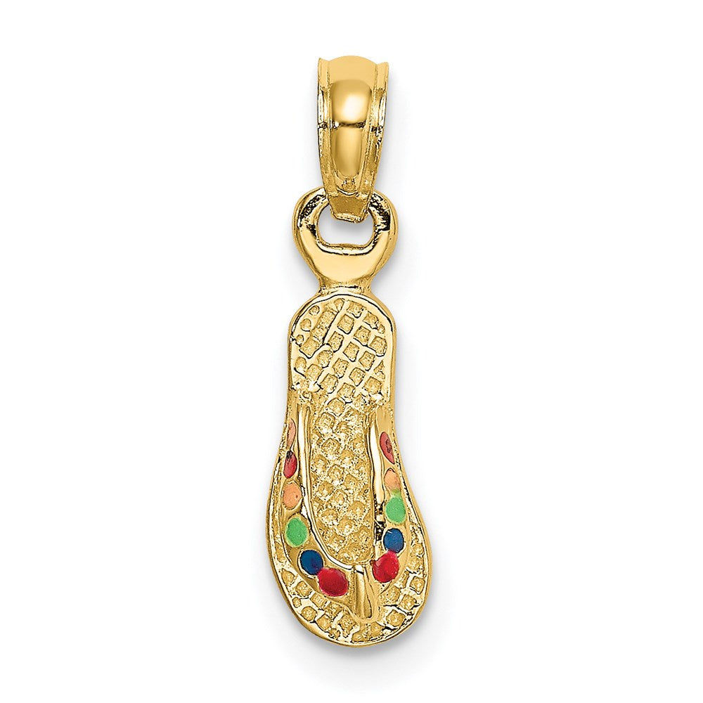 14k Yellow Gold 5.3 mm 3D W/ Multi-Color Enamel Single Flip-Flop Charm (1.06 grams)