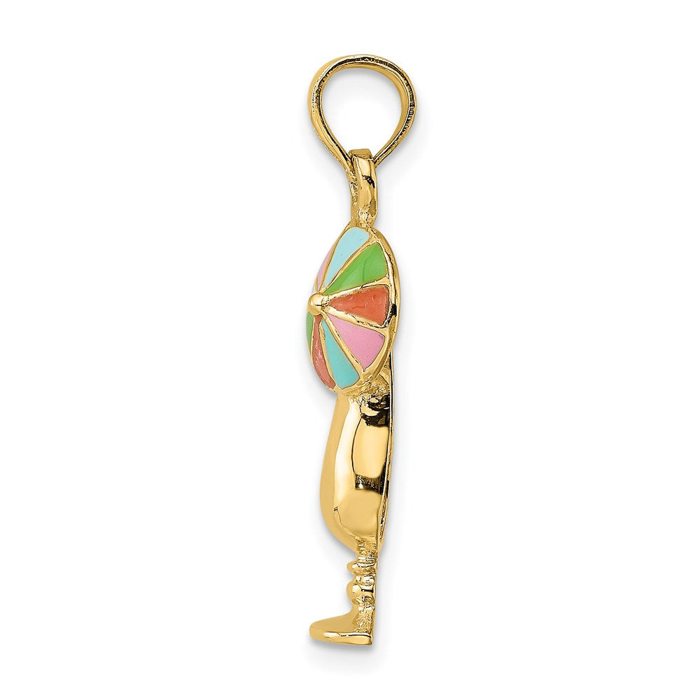 14k Yellow Gold 11.6 mm Tropical Drink w/Multi-Colored Enamel Umbrella Charm (1.51 grams)