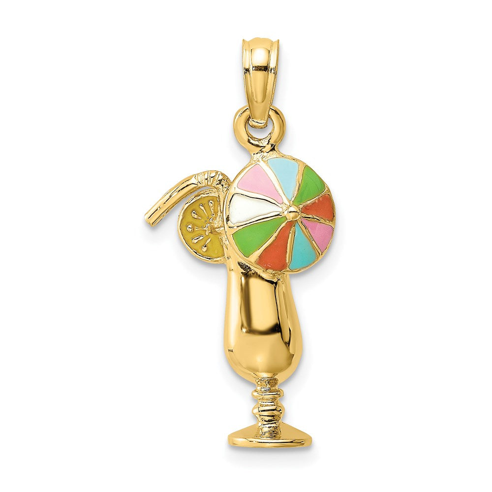 14k Yellow Gold 11.6 mm Tropical Drink w/Multi-Colored Enamel Umbrella Charm (1.51 grams)