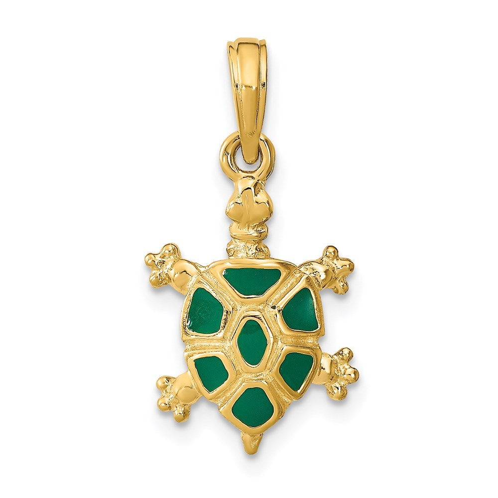 14k Yellow Gold 11.65 mm wtih Green Enamel Land Turtle Charm (1.5 grams)