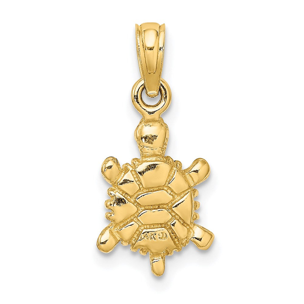 14k Yellow Gold 9.25 mm 3D Brown Enamel Tortoise Charm (1.43 grams)