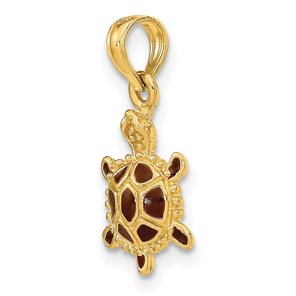 14k Yellow Gold 9.25 mm 3D Brown Enamel Tortoise Charm (1.43 grams)