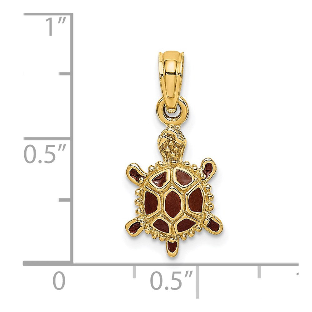 14k Yellow Gold 9.25 mm 3D Brown Enamel Tortoise Charm (1.43 grams)