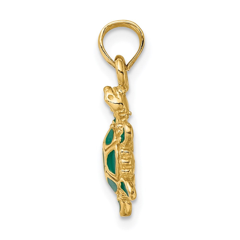 14k Yellow Gold 9.3 mm Green Enamel 3-D Land Turtle Charm (1.51 grams)