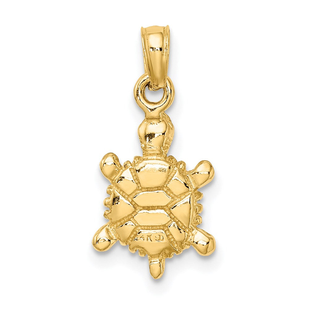 14k Yellow Gold 9.3 mm Green Enamel 3-D Land Turtle Charm (1.51 grams)