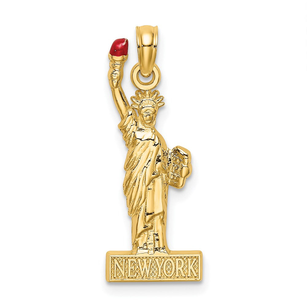 14k Yellow Gold 9.7 mm w/ Enamel Flame Statue Of Liberty NEW YORK Charm (1.21 grams)
