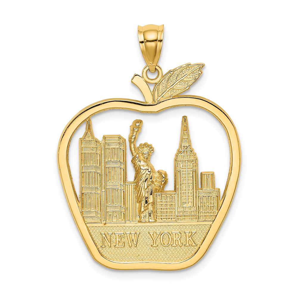 14k Yellow Gold 26.05 mm NEW YORK Apple w/New York Skyline and Statue of Liberty Charm (3.19 grams)