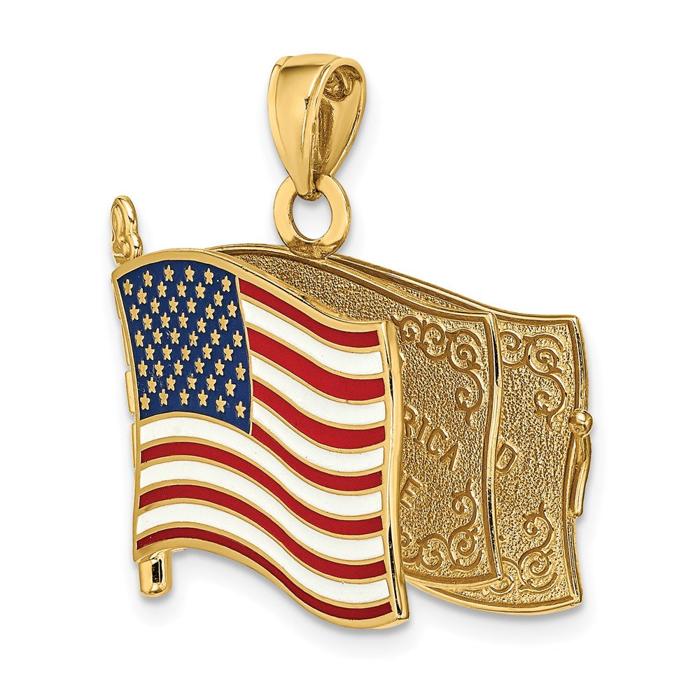 14k Yellow Gold 26.4 mm w/ Enamel 3-D Pledge Of Allegiance Flag Book Charm (5.99 grams)