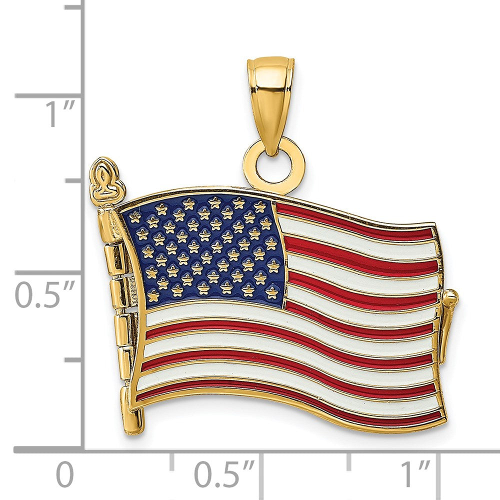 14k Yellow Gold 26.4 mm w/ Enamel 3-D Pledge Of Allegiance Flag Book Charm (5.99 grams)