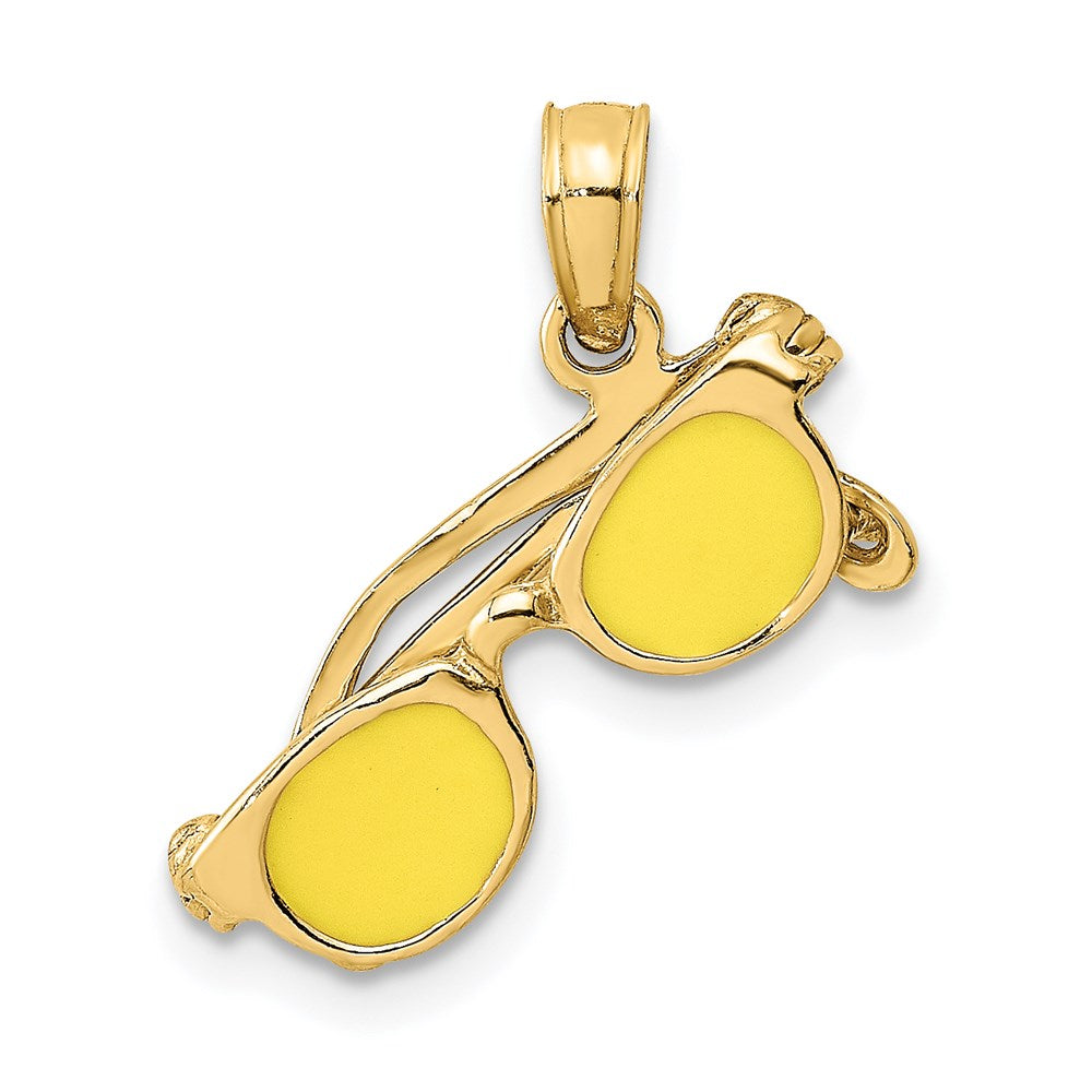 14k Yellow Gold 5.26 mm 3D Yellow Enameled Sunglasses Moveable Charm (1.31 grams)