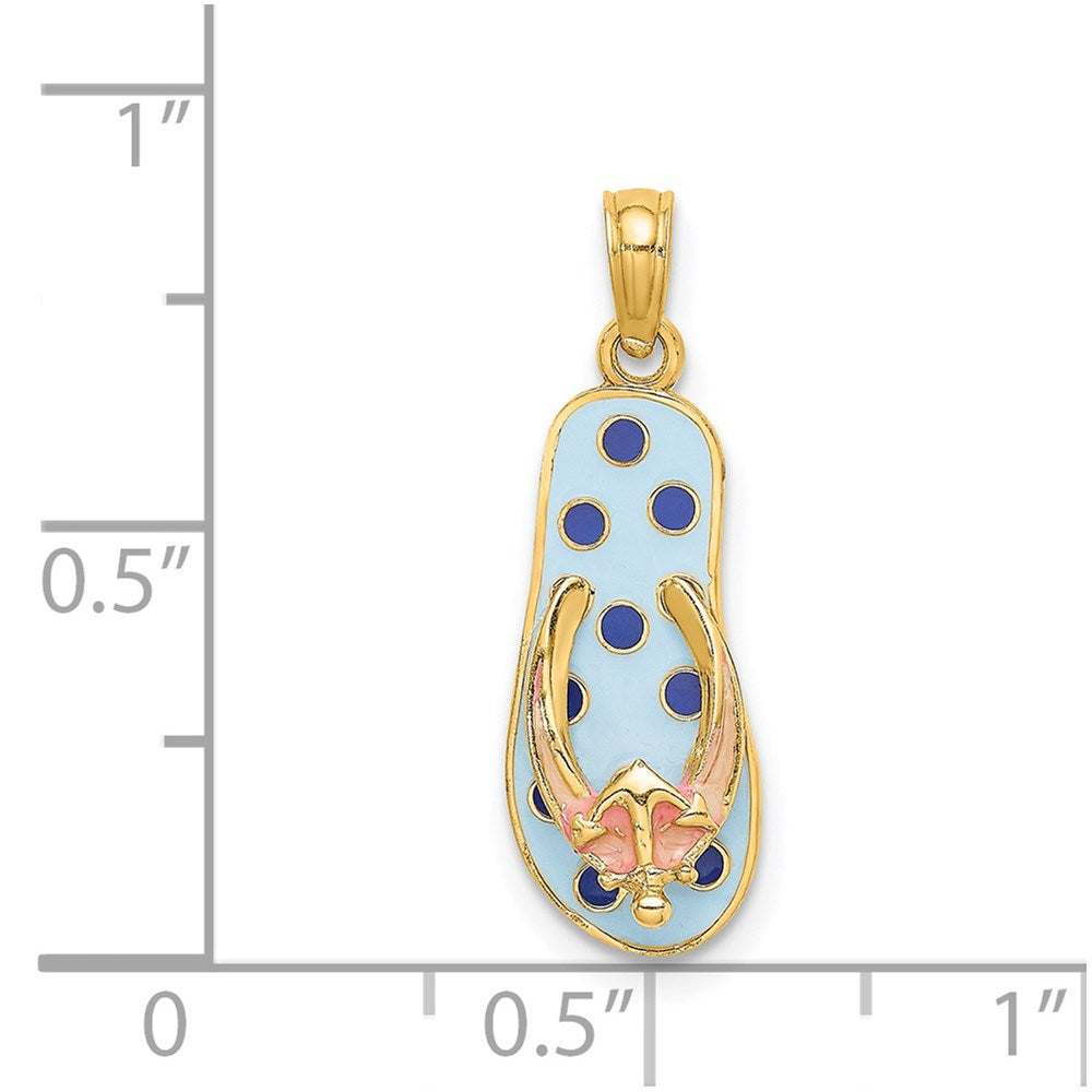 14k Yellow Gold 7.95 mm 3D Enamel Anchor On Blue Polka-Dot Flip-Flop Charm (1.52 grams)
