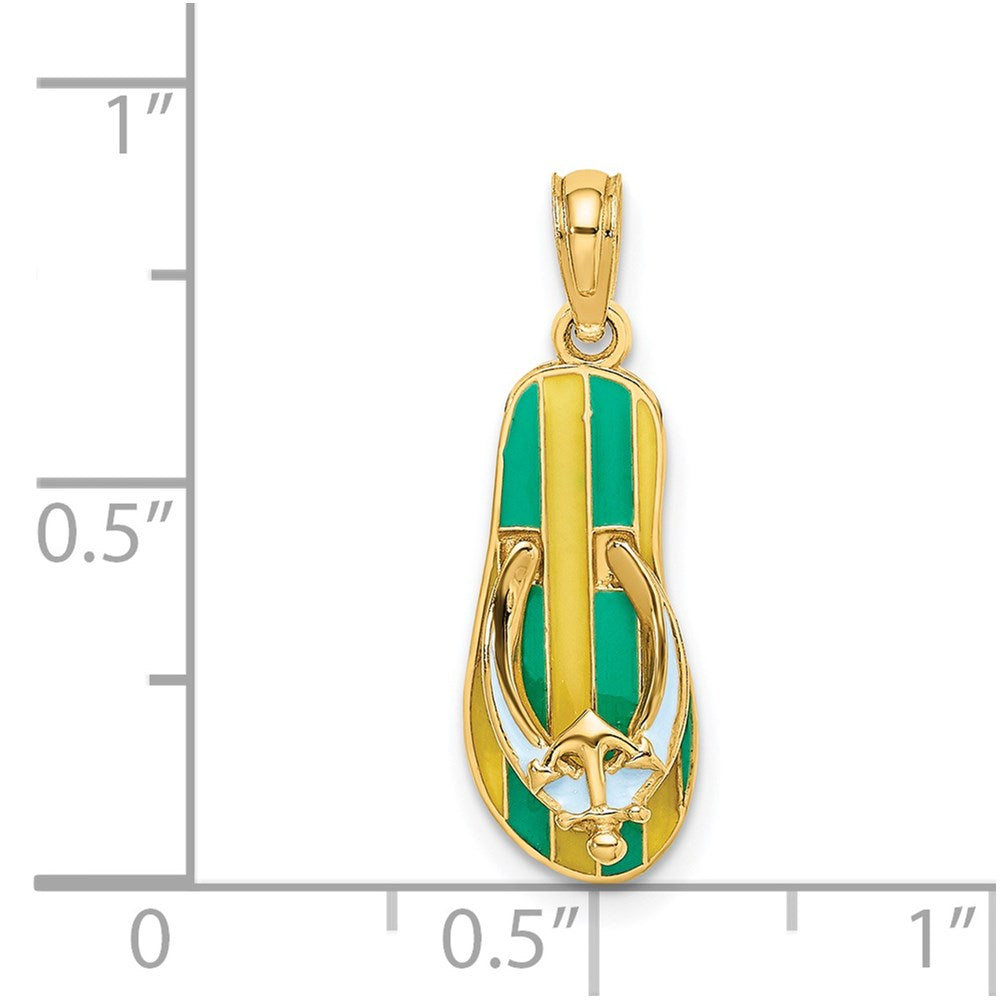 14k Yellow Gold 7.95 mm 3D Enamel Anchor On Stripe Flip-Flop Charm (1.5 grams)
