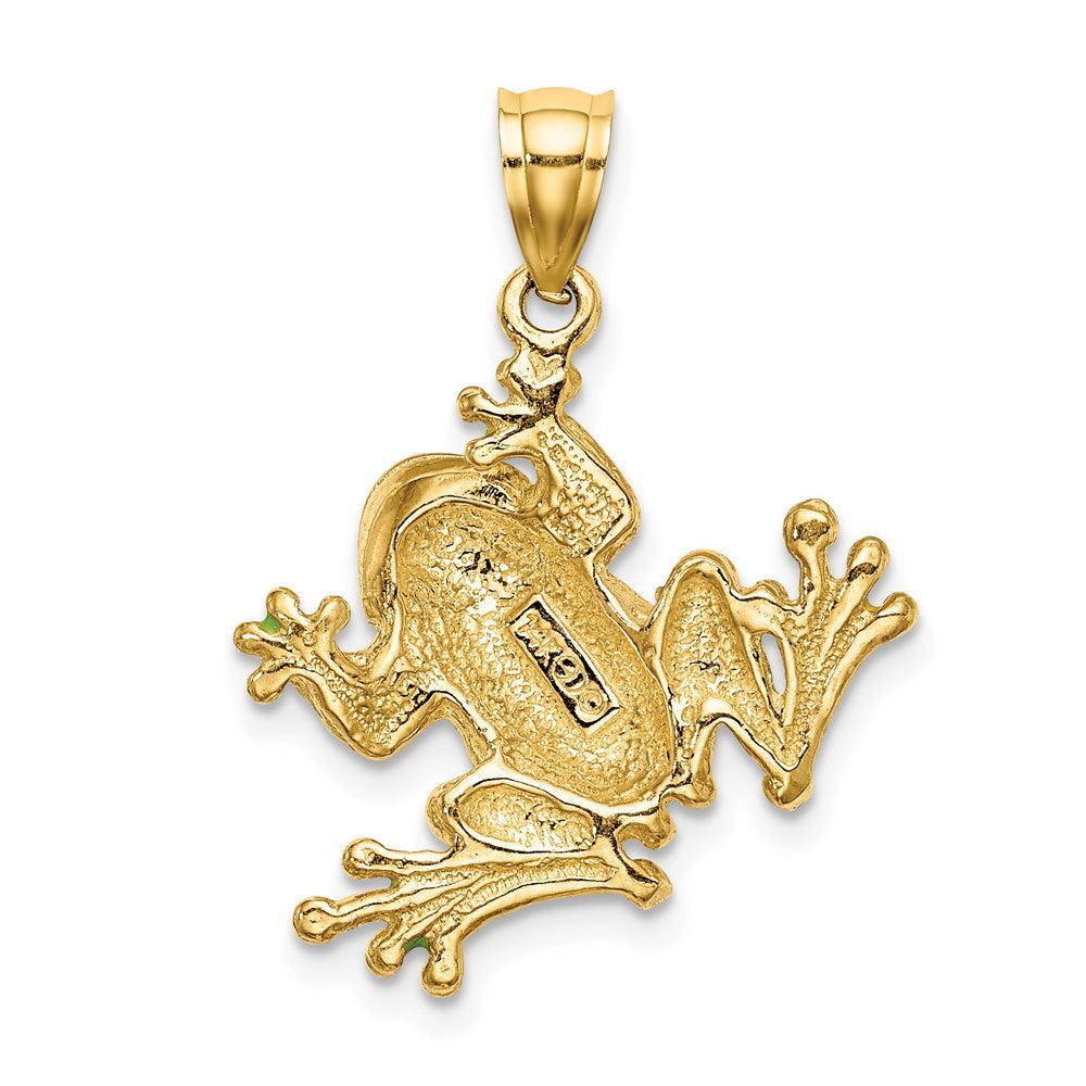 14k Yellow Gold 20.6 mm Green Enameled 2-D Frog Charm (3.82 grams)