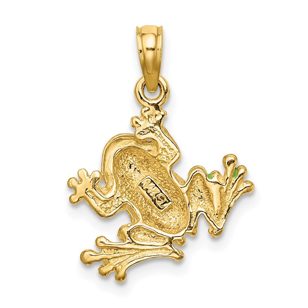 14k Yellow Gold 16.5 mm Green Enameled 2-D Small Frog Charm (1.67 grams)