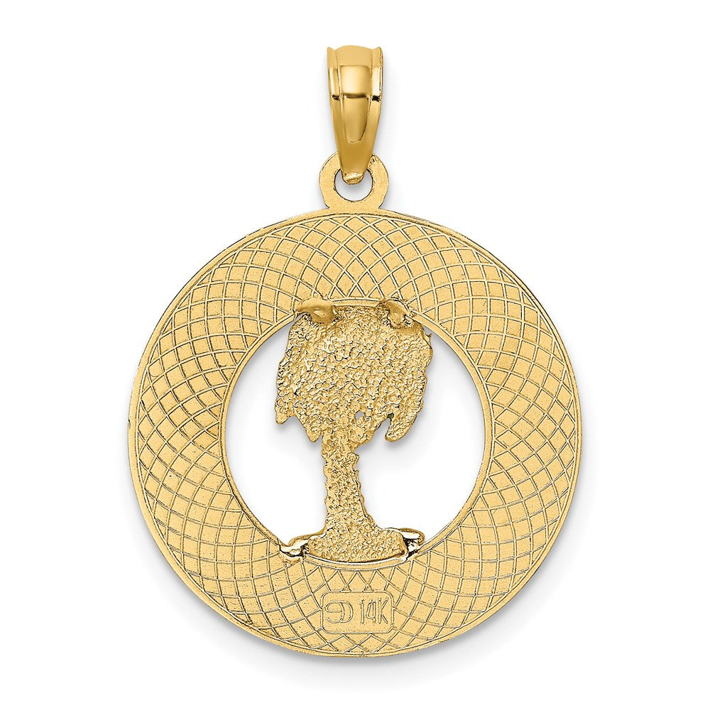 14k Yellow Gold 19.1 mm FLORIDA Enamel Palm Tree Circle Charm (1.95 grams)