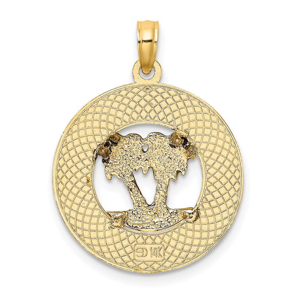 14k Yellow Gold 19.1 mm Florida Enamel Palm Trees Circle Charm (2.13 grams)
