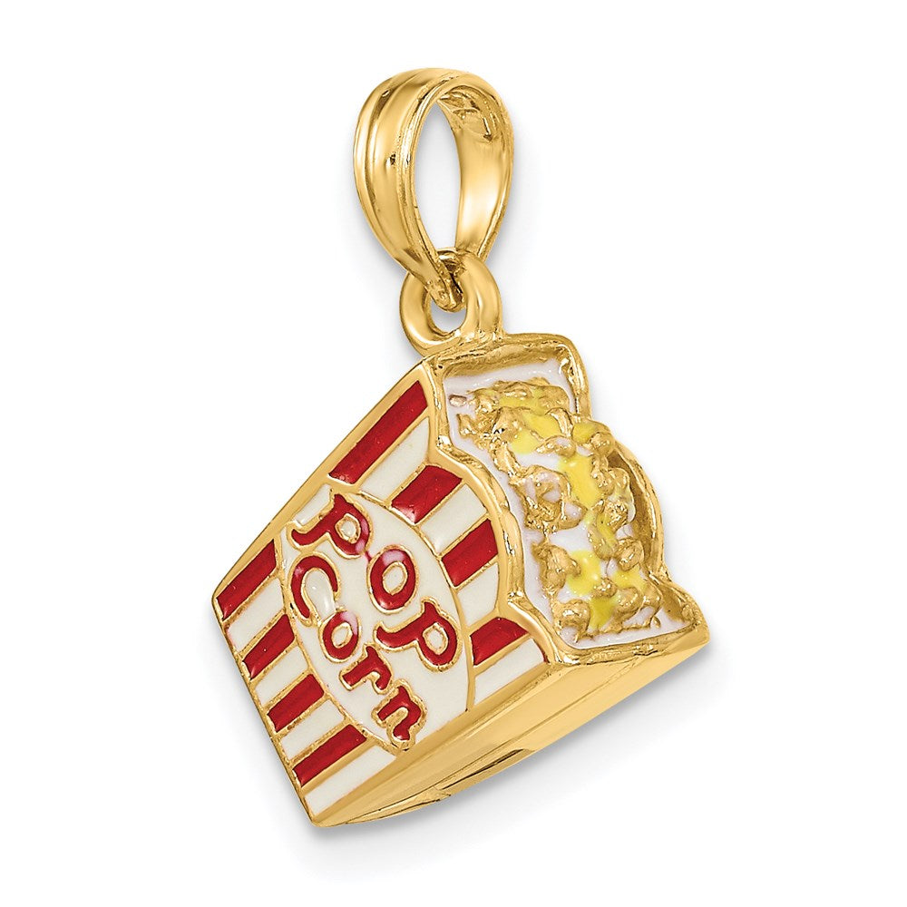 14k Yellow Gold 13.5 mm 3-D Enameled Bag of Popcorn Charm (4.83 grams)