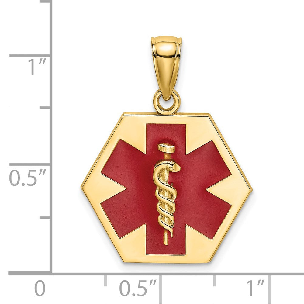 14k Yellow Gold 18.3 mm Enameled Textured Back Caduceus Medical Disc (2.15 grams)