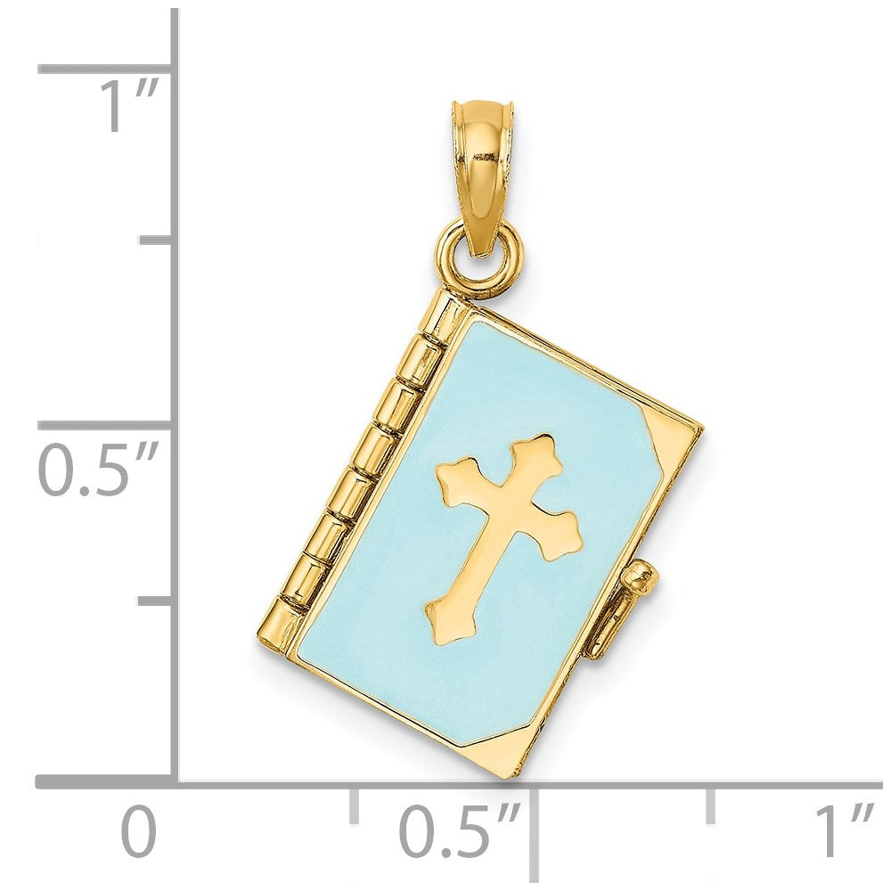 14k Yellow Gold 18.5 mm 3-D Blue Enamel Bible Book w/ Moveable Pages Charm (4.25 grams)