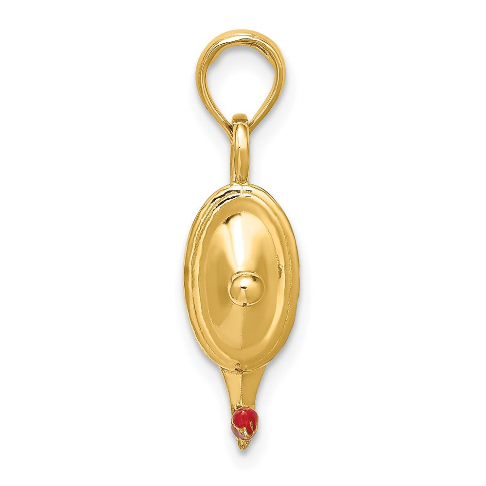 14k Yellow Gold 9.58 mm W/ Red Enamel Polished 3-D Genie Lamp Charm (2.72 grams)