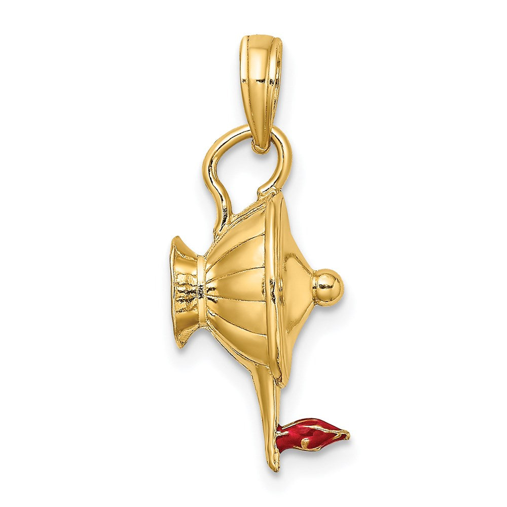 14k Yellow Gold 9.58 mm W/ Red Enamel Polished 3-D Genie Lamp Charm (2.72 grams)
