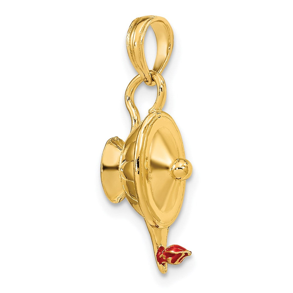 14k Yellow Gold 9.58 mm W/ Red Enamel Polished 3-D Genie Lamp Charm (2.72 grams)