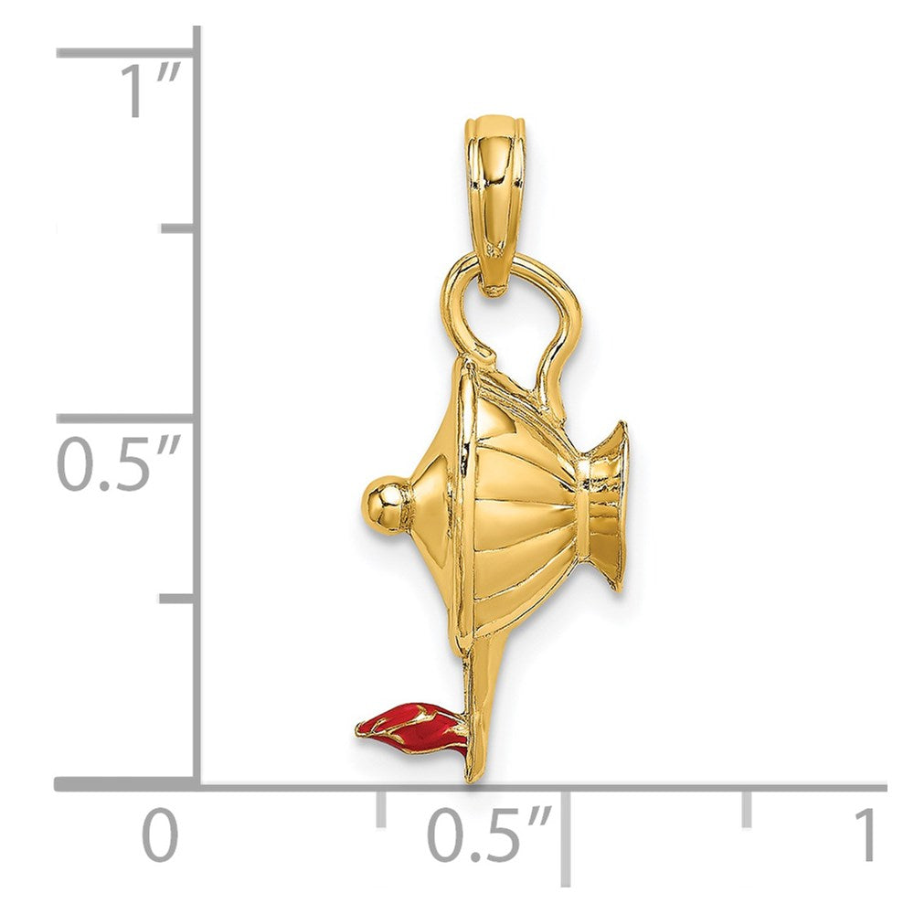 14k Yellow Gold 9.58 mm W/ Red Enamel Polished 3-D Genie Lamp Charm (2.72 grams)