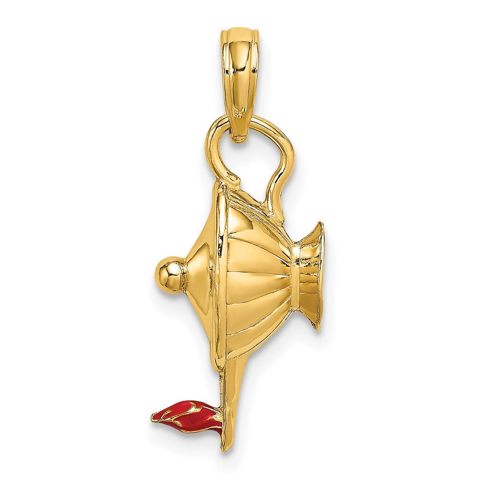 14k Yellow Gold 9.58 mm W/ Red Enamel Polished 3-D Genie Lamp Charm (2.72 grams)