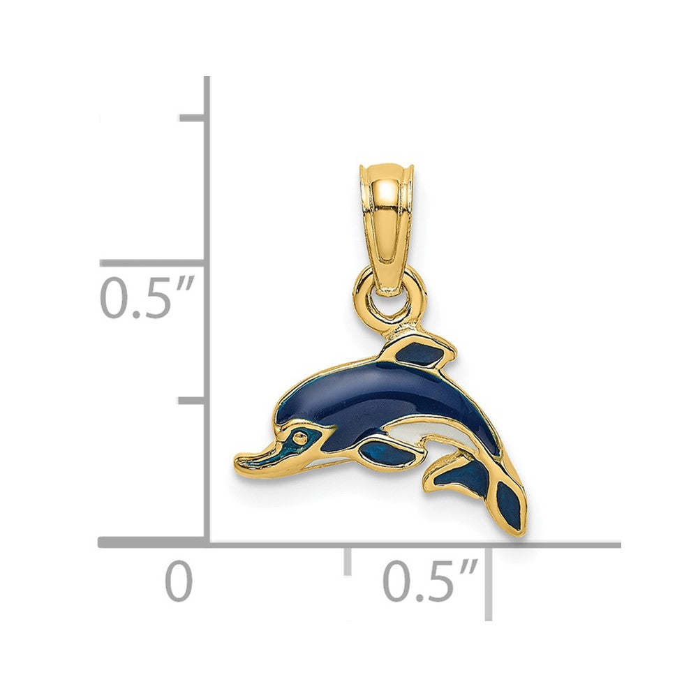 14k Yellow Gold 12.9 mm Blue Enamel Dolphin Charm (0.79 grams)
