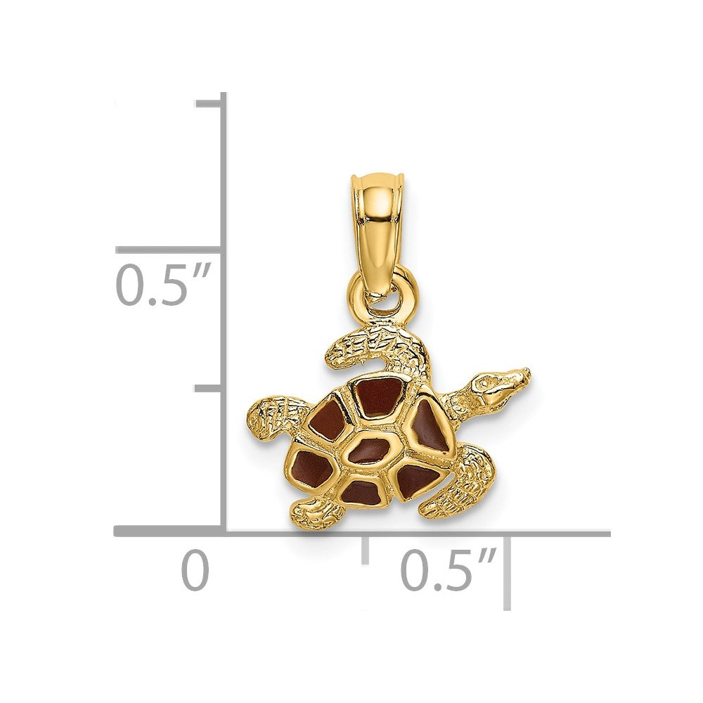14k Yellow Gold 11.5 mm Textured and Enameled Sea Turtle Charm (0.79 grams)