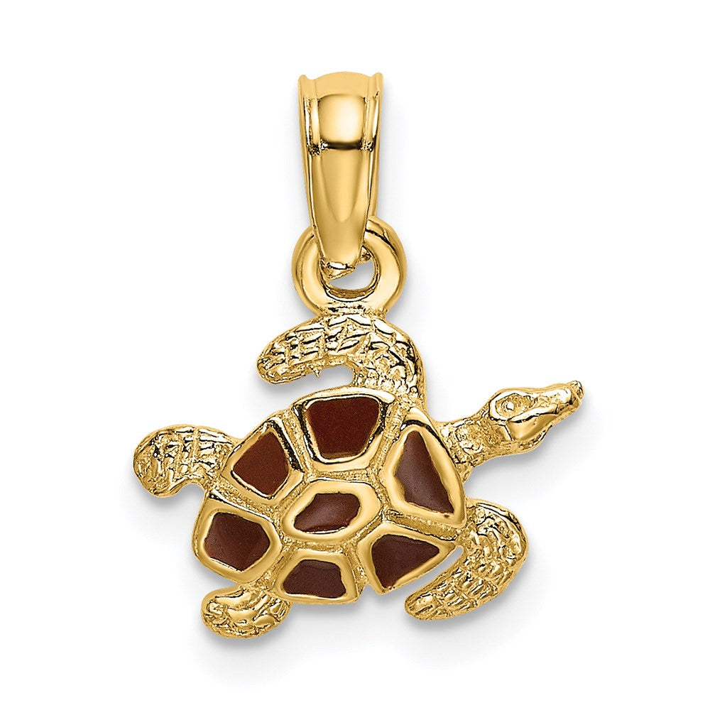 14k Yellow Gold 11.5 mm Textured and Enameled Sea Turtle Charm (0.79 grams)