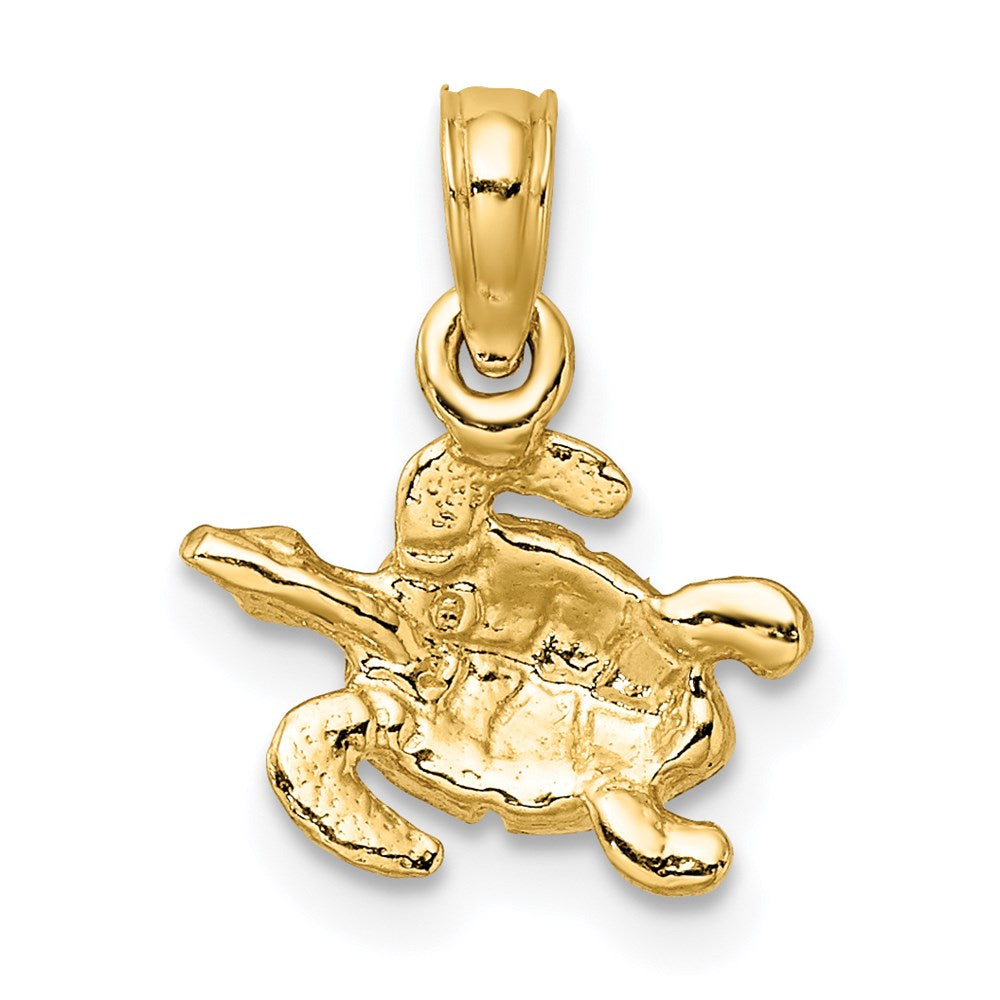 14k Yellow Gold 11.45 mm Textured and Enameled Sea Turtle Charm (0.77 grams)