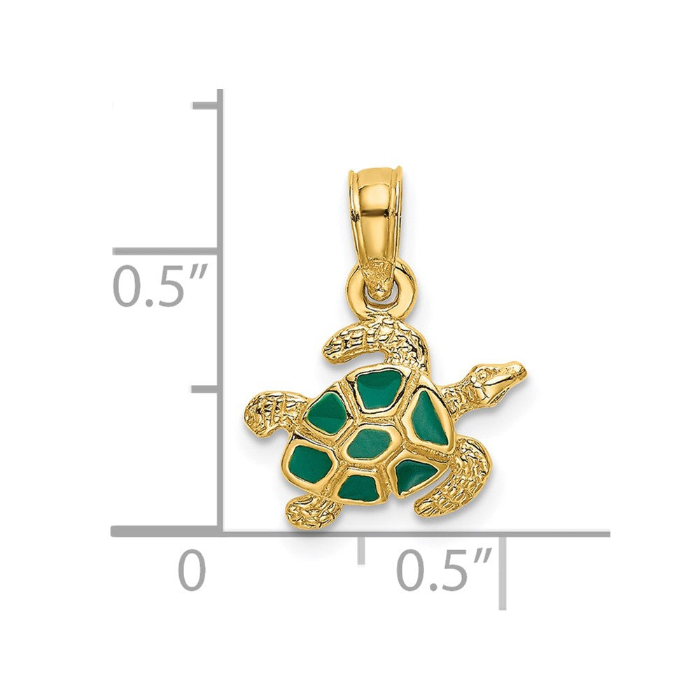 14k Yellow Gold 11.45 mm Textured and Enameled Sea Turtle Charm (0.77 grams)