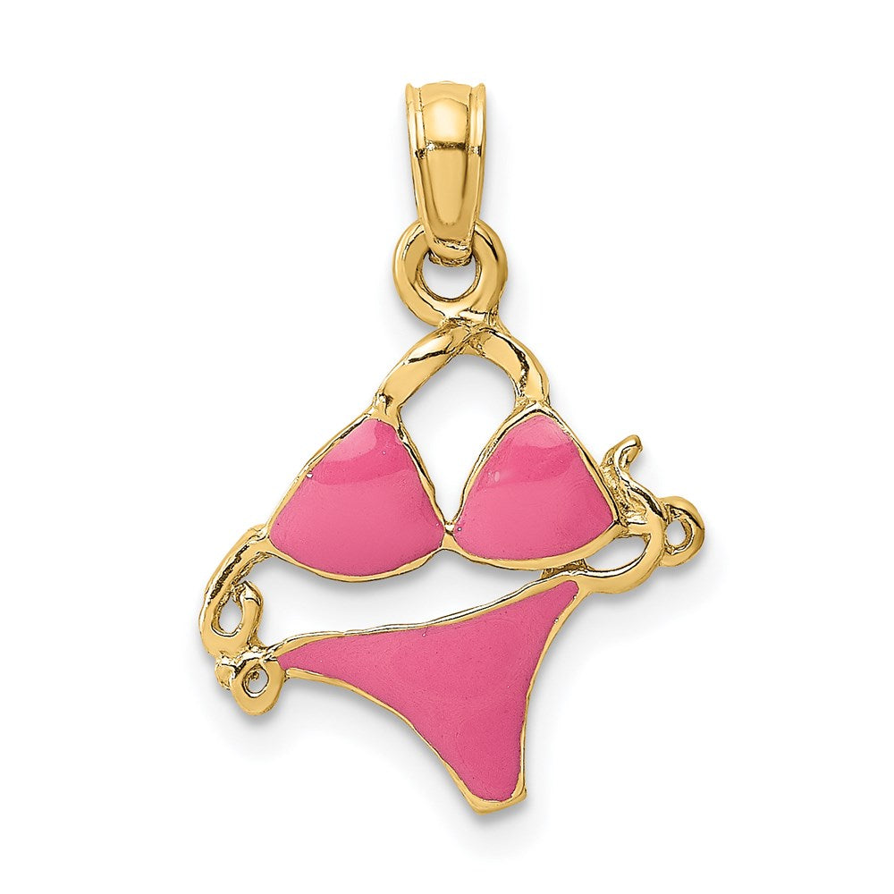 14k Yellow Gold 14 mm PinEnameled Bikini Bathing Suit Charm (0.96 grams)