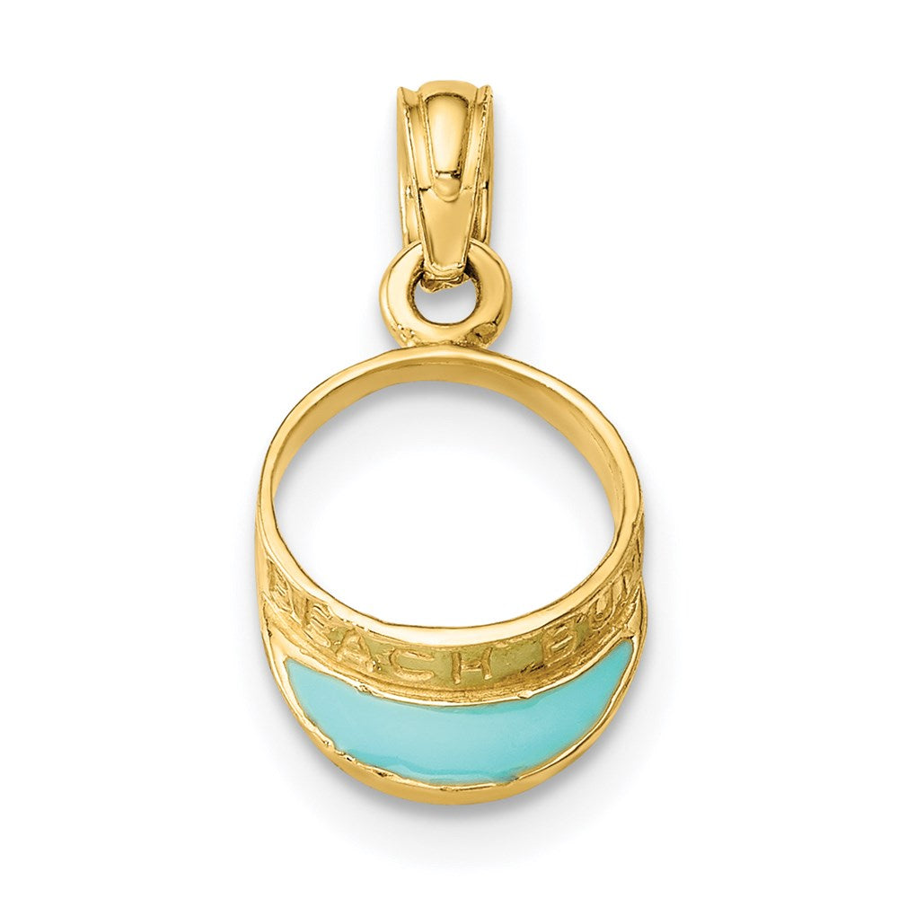 14k Yellow Gold 9.2 mm Aqua Enameled Beach Sun Visor Charm (0.67 grams)