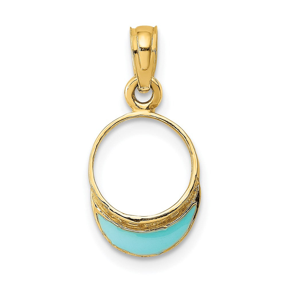 14k Yellow Gold 9.2 mm Aqua Enameled Beach Sun Visor Charm (0.67 grams)