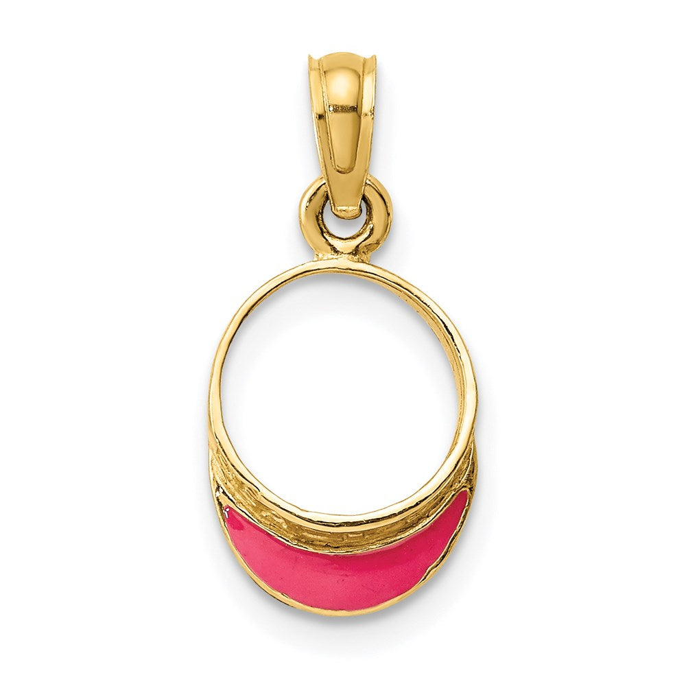14k Yellow Gold 9.2 mm Fuschia Enameled Beach Sun Visor Charm (0.67 grams)