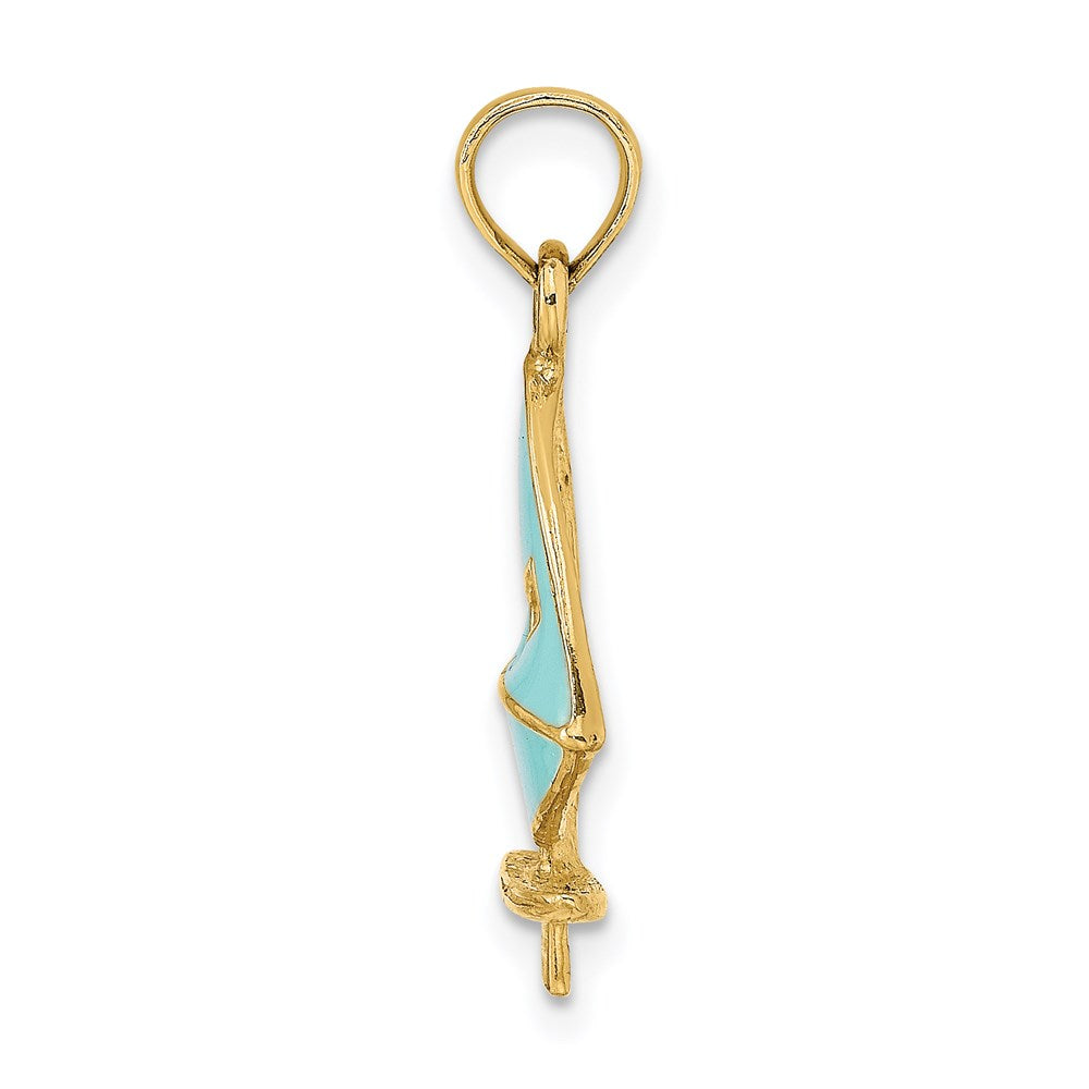 14k Yellow Gold 13.12 mm Aqua Enameled Windsail Surf Board Charm (0.99 grams)
