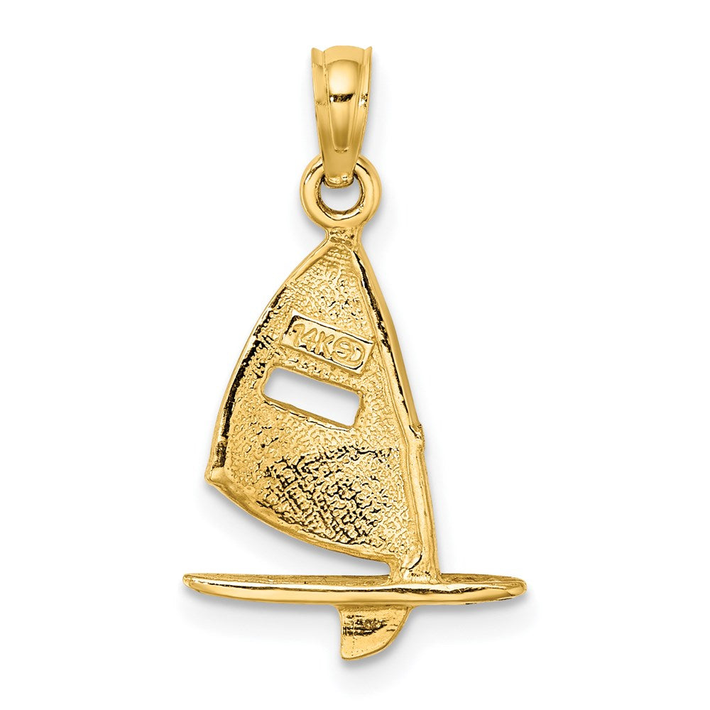 14k Yellow Gold 13.12 mm Aqua Enameled Windsail Surf Board Charm (0.99 grams)