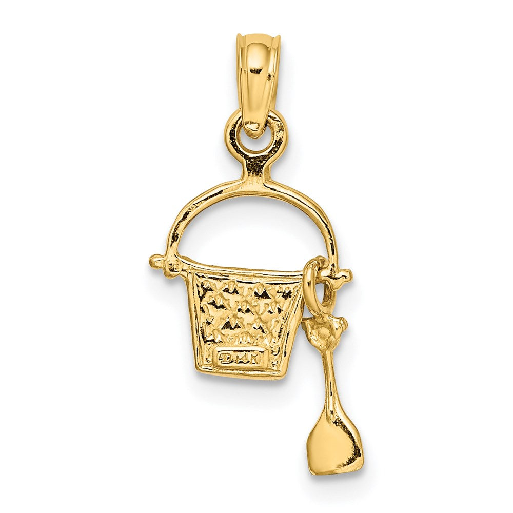 14k Yellow Gold 9.65 mm 2-D Aqua Enameled Beach Bucket w/Moveable Shovel Charm (1 grams)