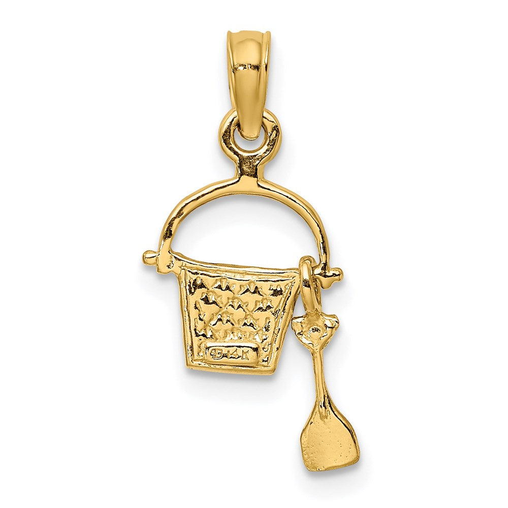 14k Yellow Gold 9.65 mm 2-D Green Enameled Beach Bucket w/Moveable Shovel Charm (1.07 grams)