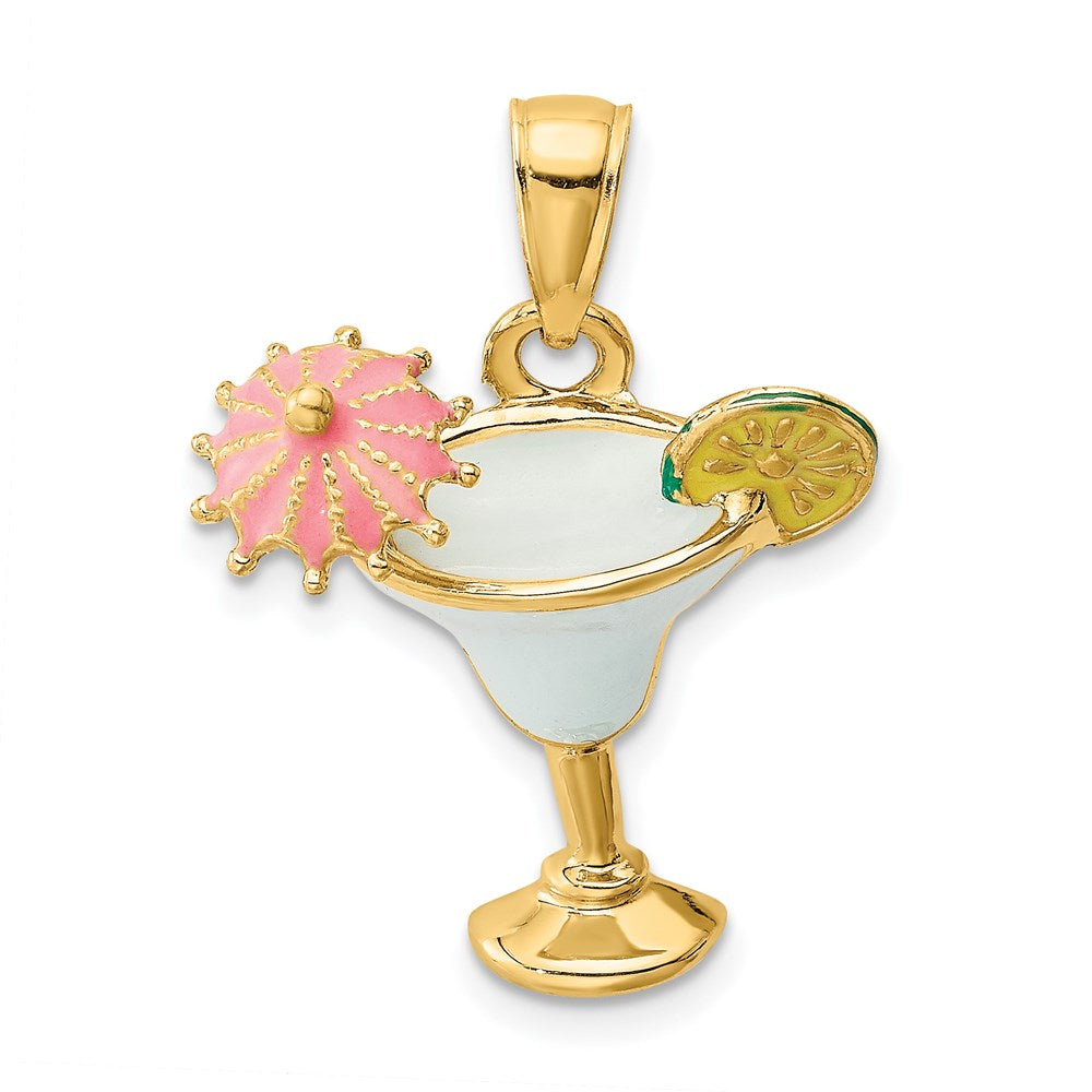 14k Yellow Gold 18.5 mm Enameled Margarita Drink w/ Umbrella and Lime Charm (2.63 grams)