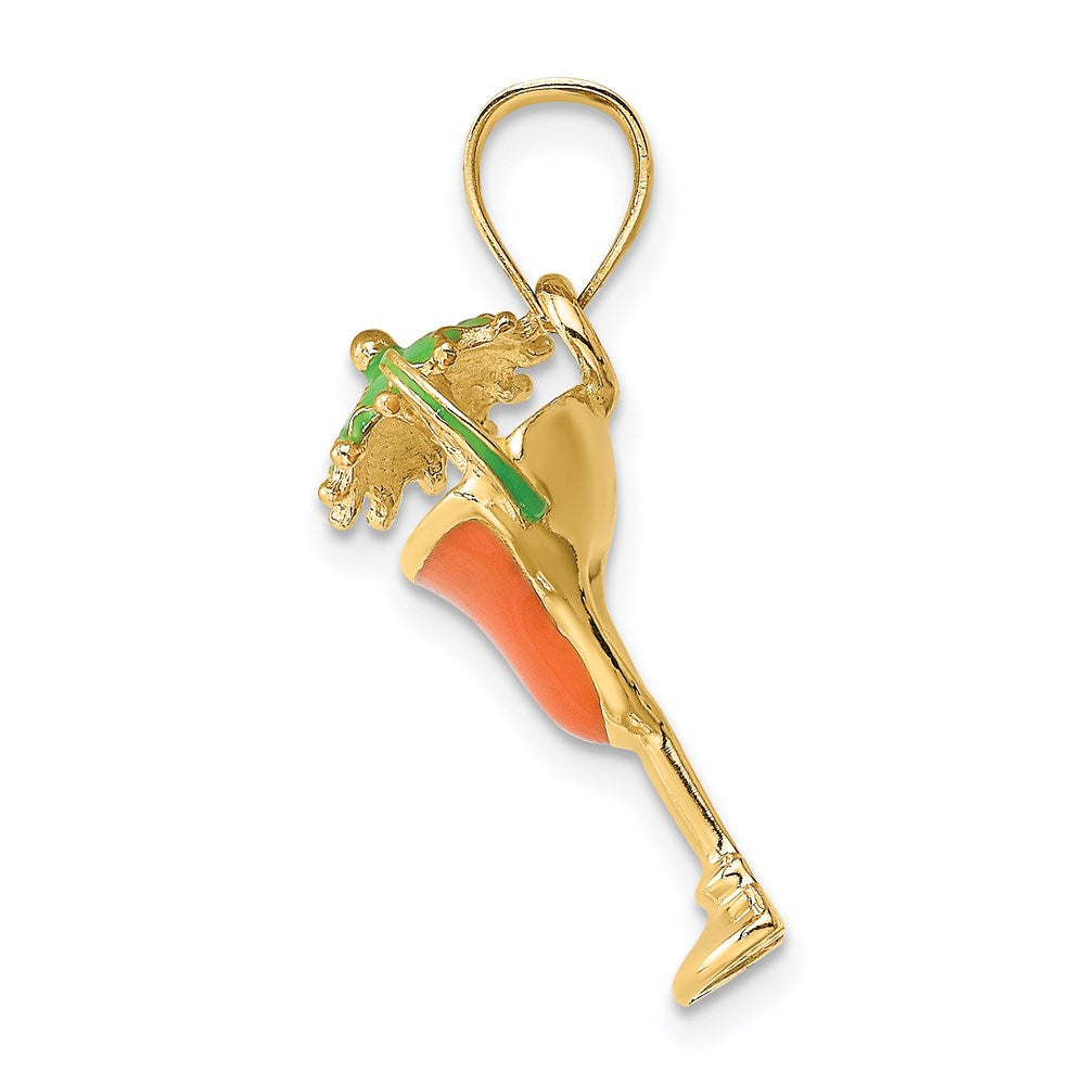 14k Yellow Gold 18.45 mm Orange Enameled Margarita Drink w/Umbrella and Lime Charm (2.68 grams)