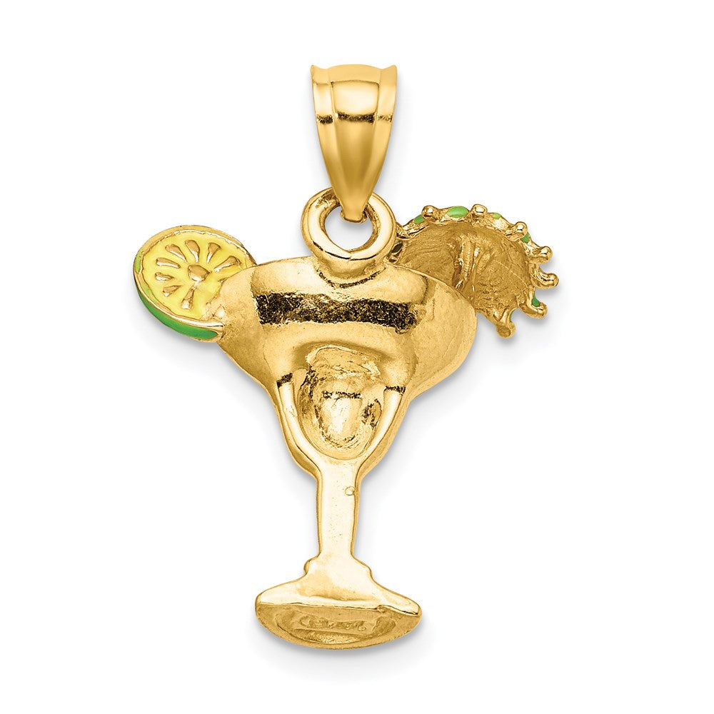 14k Yellow Gold 18.45 mm Orange Enameled Margarita Drink w/Umbrella and Lime Charm (2.68 grams)