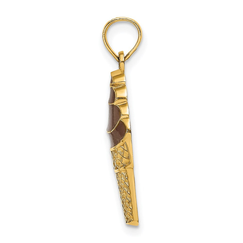 14k Yellow Gold 9.3 mm w/Brown Enamel Chocolate Ice Cream Cone Charm (1.51 grams)