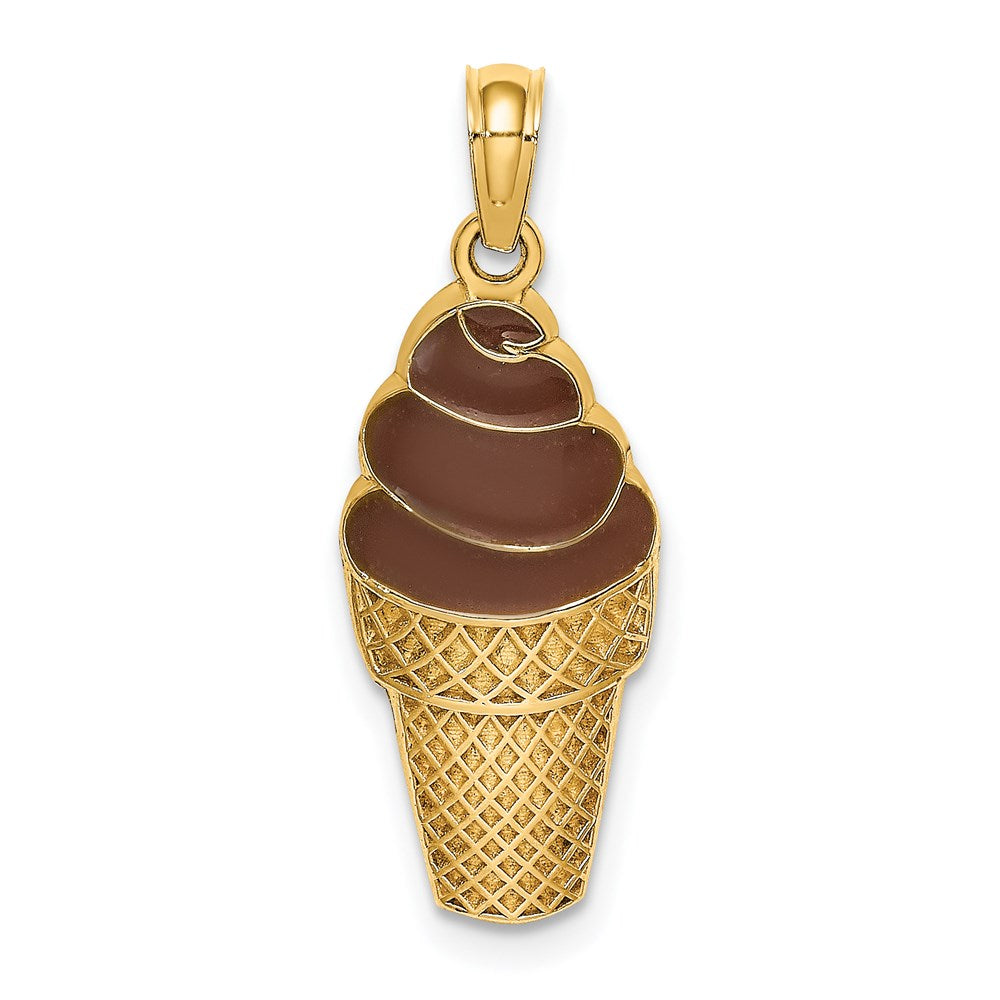 14k Yellow Gold 9.3 mm w/Brown Enamel Chocolate Ice Cream Cone Charm (1.51 grams)