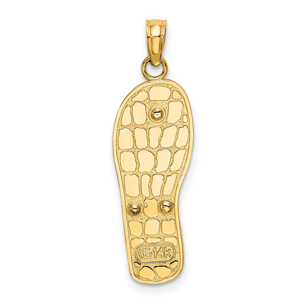 14k Yellow & Rhodium 8.75 mm  3D Enamel Pink Flowers On Blue Stripes Flip-Flop Charm (1.8 grams)
