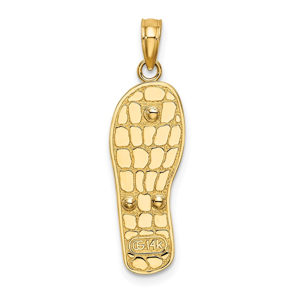 14k Yellow & Rhodium 8.8 mm  Multi-Colored 3D Enamel Beach Scene On Flip-Flop Charm (1.79 grams)