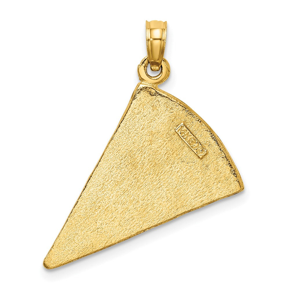 14k Yellow Gold 16.35 mm w/Enamel Large Pepperoni Pizza Slice (2.82 grams)